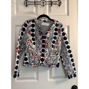 ISANI Quilted Floral Polka Dot Mixed Print Snap Front Jacket Womens Size 0